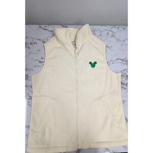 Disney Shopping Fleece Vest Ivory Green Mickey Mouse Sleeveless Women's